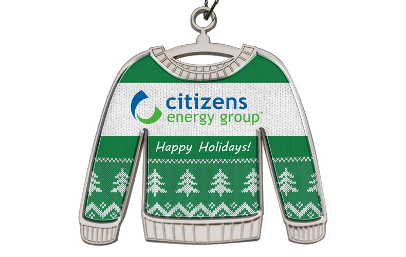 Die Cast Holiday Ornament - Shiny Nickel Finish Ugly Sweater With Epoxy Dome Die Cast Holiday Ornament - Shiny Nickel Finish Ugly Sweater With Epoxy Dome